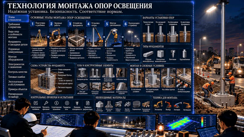 Технология установки опор освещения