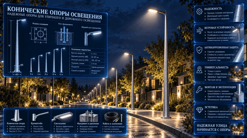 Конические опоры освещения