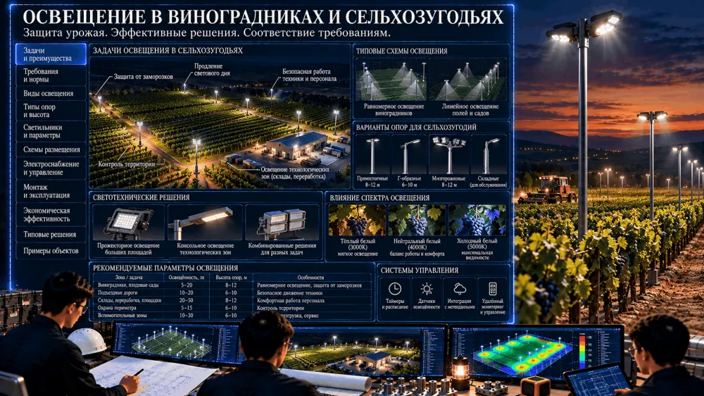Освещение в виноградниках и сельхозугодьях