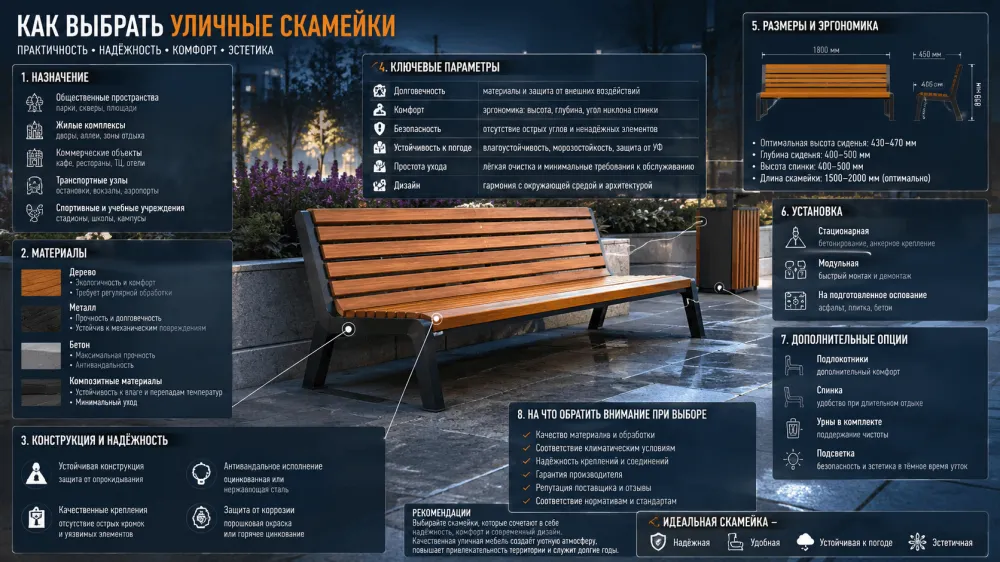 Как выбрать и установить уличные скамейки